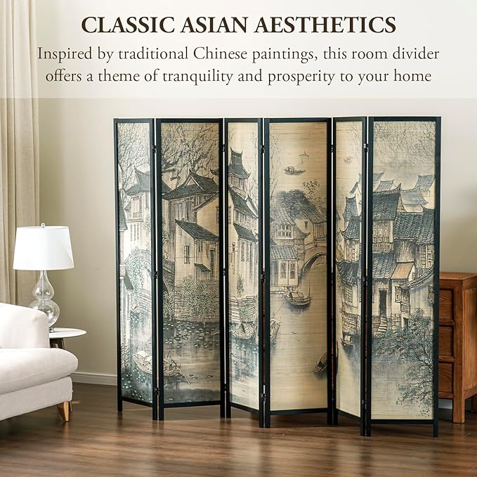 MyGift 6 Panel Room Divider Privacy Partition