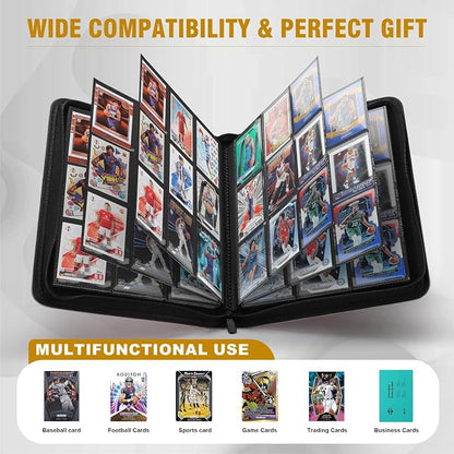Trading Card Binder, Card Binder 9 Pocket for Trading Cards, Holds 540 Cards, Zippered Premium Card Collection Binder Album for Game Card, Sports Card, Yugioh, MTG (Carbon ash)
