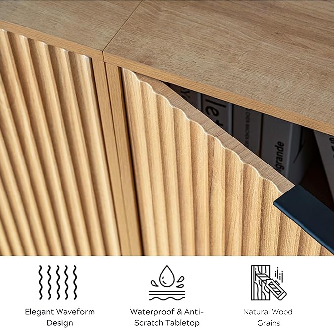 EYYTHUNG Fluted Storage Cabinet Sideboard Buffet Cabinet, Modern Accent Cabinets