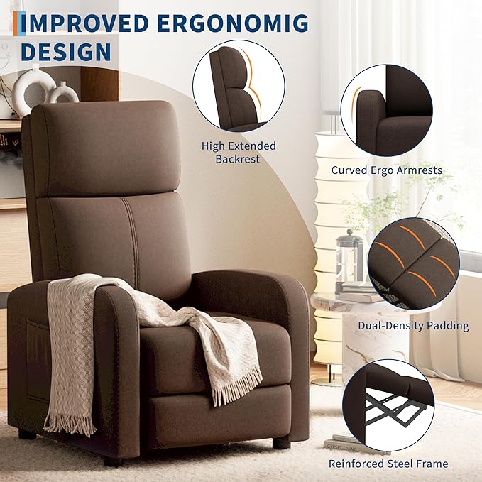 GarveeHome Linen Fabric Manual Recliner Chair,