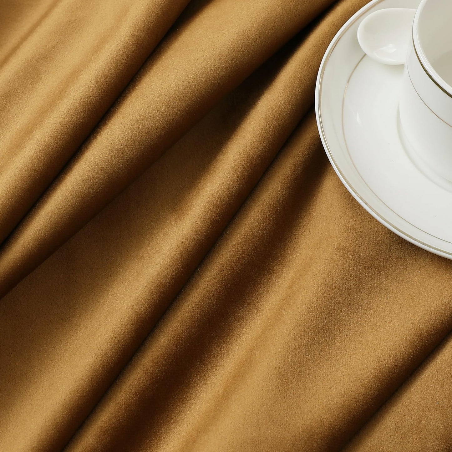 Timeper Gold Brown Pleat Back Tab Velvet Curtains W104 x L84 inches 1 Panel, Room Darkening Solid Home Decor Curtains for Bedroom Living Dining Room Thermal Insulated Luxury Super Soft Window Drapes