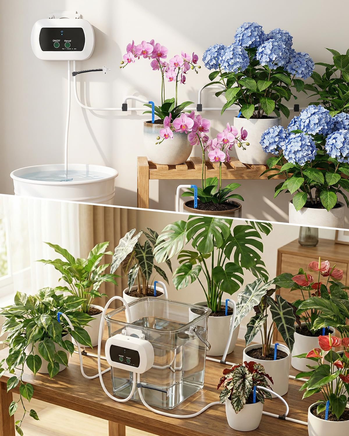 MQHUAYU Automatic Watering System for Potted Plants,[Wi-Fi & App Control] Smart Plant Watering Devices for Indoor Outdoor, Automatic Drip Irrigation System Device Kit-USB Charging,Water 10 Plants