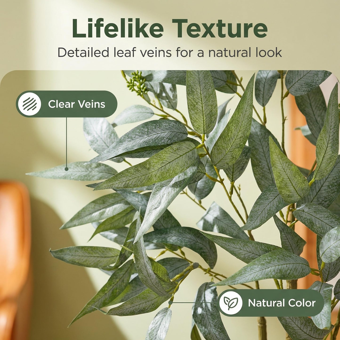 Artificial Eucalyptus Tree in White Pot – 3FT Faux Indoor Plant for Home Décor, Modern Greenery for Living Room, Bedroom, Office – Realistic Silk Leaves, Minimalist Planter