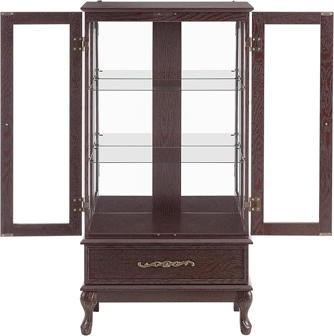 Curio Cabinet with Lighted, Tall Leg Glass Door Antique Cabinet with 1 Drawer