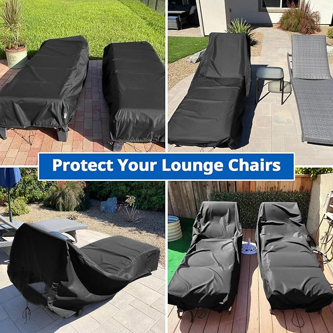 SunPatio Waterproof Outdoor Chaise Lounge Cover, 2 Pack Patio Lounge Chair