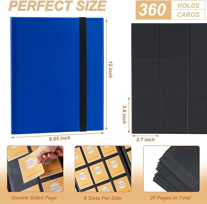 Card Binder 9 Pocket Storage 360 Card Binder,Trading Card Binder Senior and Sturdy Side-Loading Album,Intended For YuGiOh,MTG, TCG,Game Cards & Baseball Card Binde,（Blue）