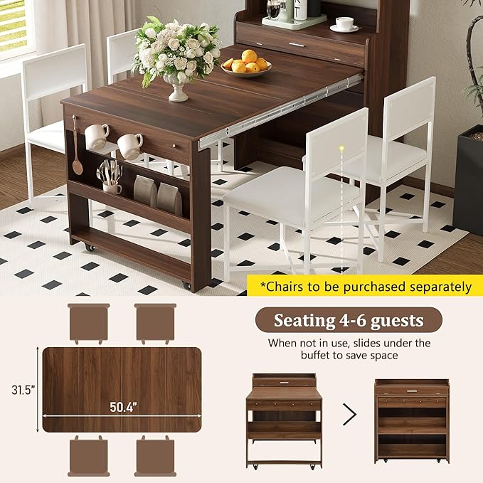 Spaco 2-in-1 Folding Dining Table and Buffet Cabinet Set, Compact Pull-Out