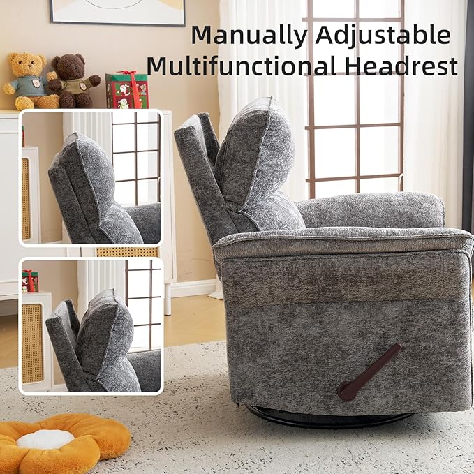 Oversized Glider Rocker Recliner, Chenille Rocking Nursery Chair