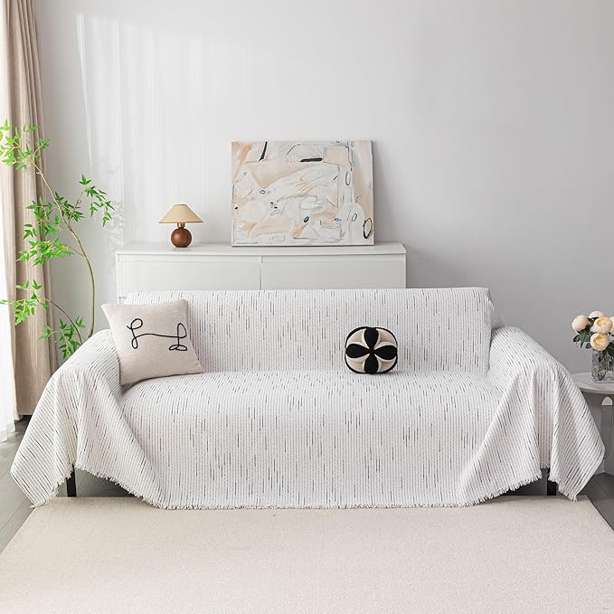 MYSKY HOME Boho Couch Cover White Sofa Covers