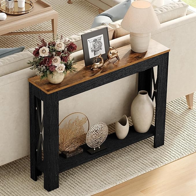 YATINEY Farmhouse Console Table, 39.4'' Small Narrow Entryway Table, Wood Couch