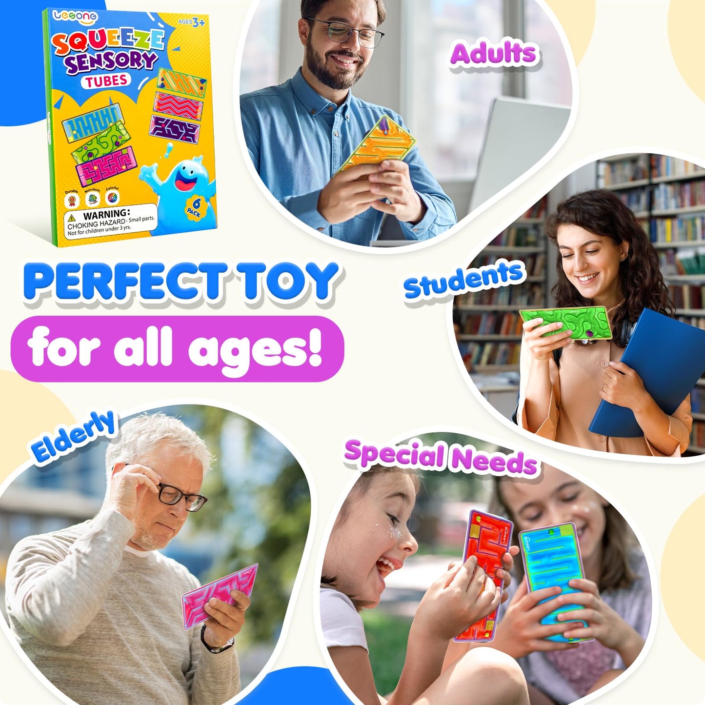 Squishy Sensory Fidget Autism Toys for Kids: Sensory Toys for Special Need 6 Pack Maze - Quiet Fidgets Sensory Filled Goo for Calming Down Classroom, Adult Office,Travel Essentials, Kid Students Gifts