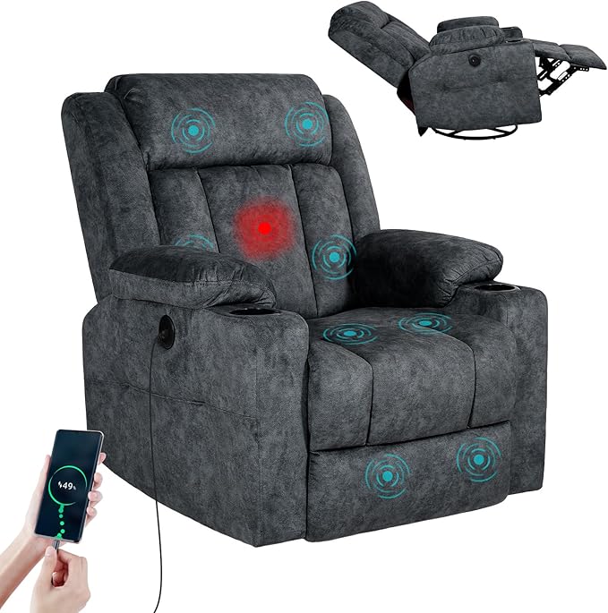 LEVELEVE Retro Rocking Recliner Chair, Massage Rocker Recliner Chair