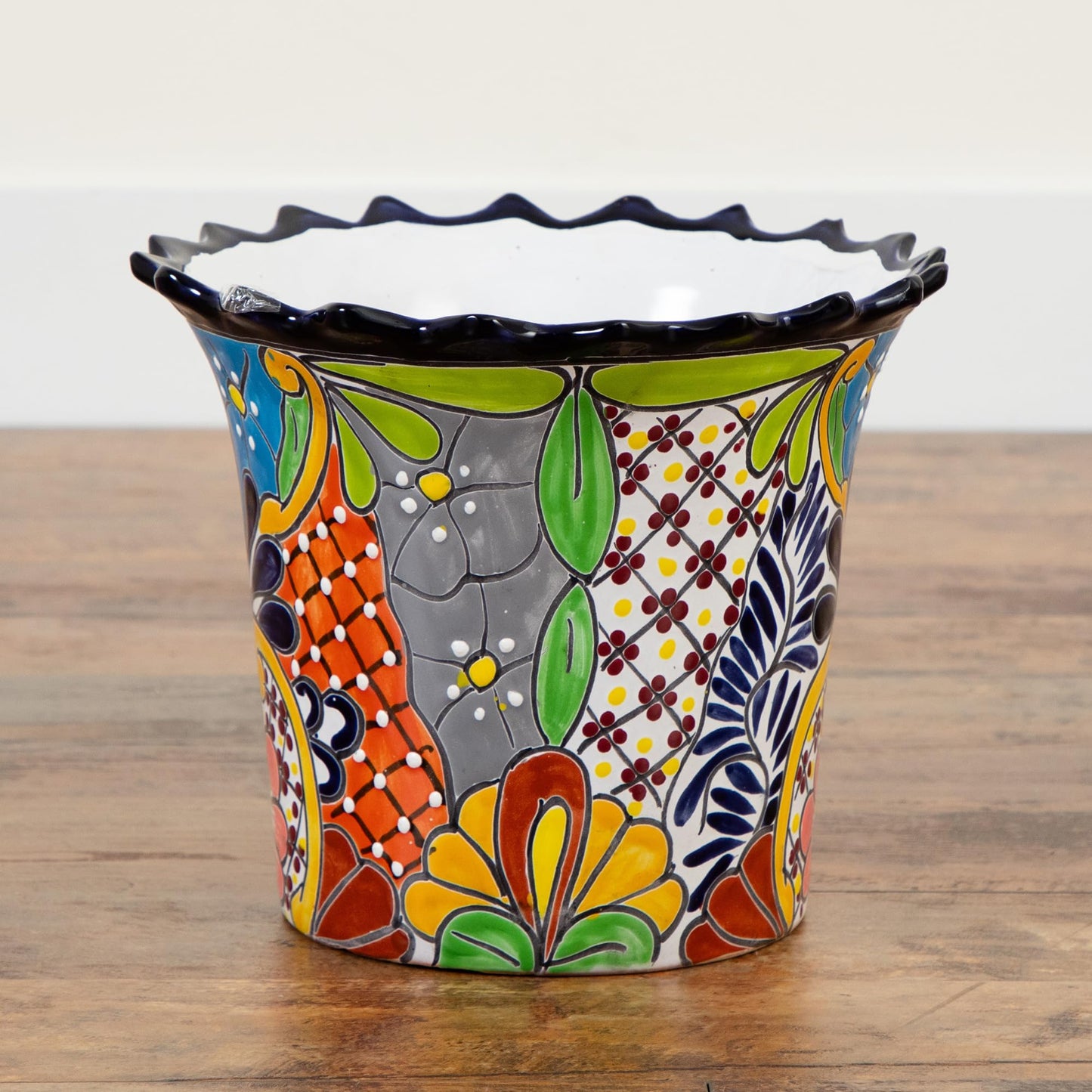 Nearly Natural 10-in x 12-in Handcrafted Mexican Talavera Ceramic Planter – Vibrant Hand-Painted Decorative Art Pot with Drainage Hole