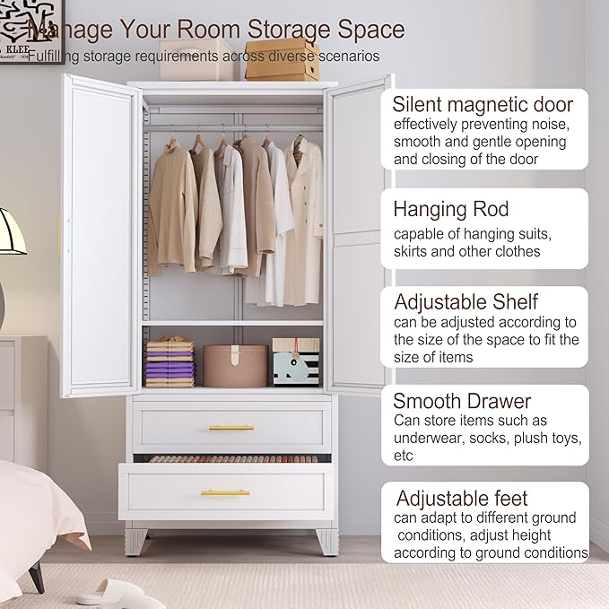 erosoei Metal Armoire Wardrobe Closet, 71 "Metal Clothing Storage Cabinet