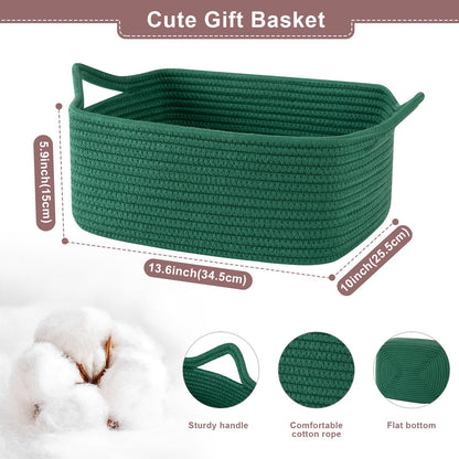 OIASKET Basket for Gifts Empty, Woven Storage Basket with Gift Bag, Ribbon and Wrap Tissue Paper, Small Rope Toy Storage with Handles for Christmas, Baby Shower, Dog Toy Organizer, 13.6" x 10" x 5.9”