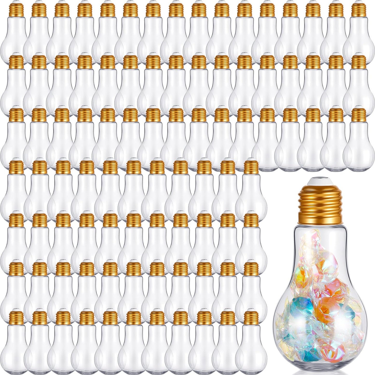 Tessco for you 36 Pcs 6.8 oz/ 200 mlPlastic Light Bulb Jars Clear Plastic Candy Jars Bulb Vase Christmas Ornament Storage Container with Lid Fillable Ornament for Candy DIY Craft Hanging(Gold)