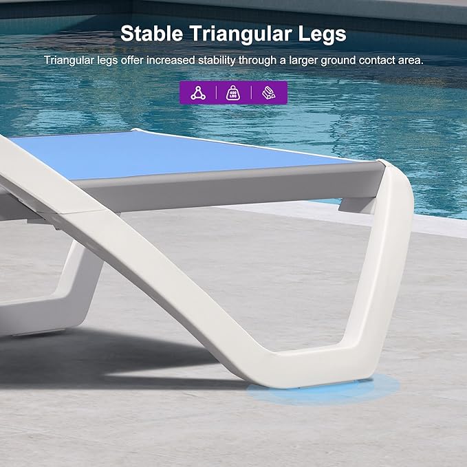 PURPLE LEAF Patio Chaise Lounge Chair Set of 3 Outside Aluminum Plastic