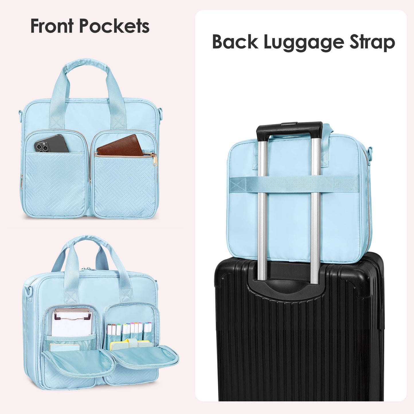 Prokva 3 Ring Zipper Binder, 2 Inch Ring Binder Organizer Bag with Shoulder Strap Fits 13 Inch Laptop and 500 Sheets, Blue(Empty Bag Only)