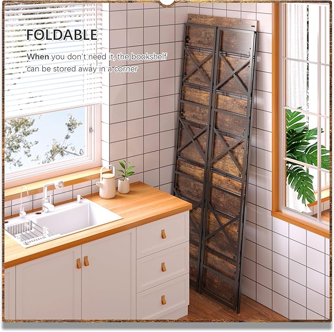 4NM 7 Tiers No Assembly Book Shelves, 72.4" H Folding Bookshelf Bookcase Open