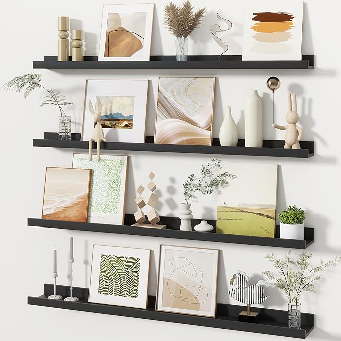 Fun Memories Picture Ledge Shelves Set of 4, 36 Inch Rustic Wall Mounted