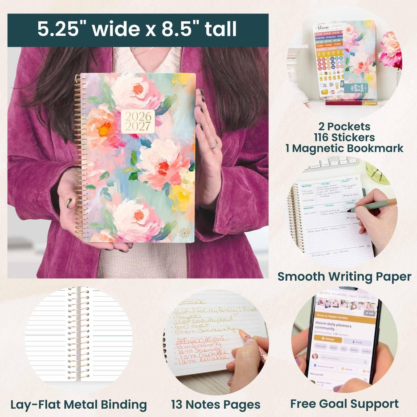 bloom daily planners 2026-2027 Planner - Academic Year (July 2026 - July 2027) Monthly & Weekly Soft Cover Planner for Women - 13 Month Calendar Agenda Book with Stickers - 5.5" x 8.25" - Painted Peonies