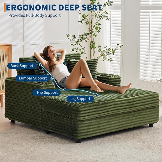 IDEALHOUSE 60" Oversized Chaise Lounge Chair Indoor, Comfy Corduroy Lounge Sofa