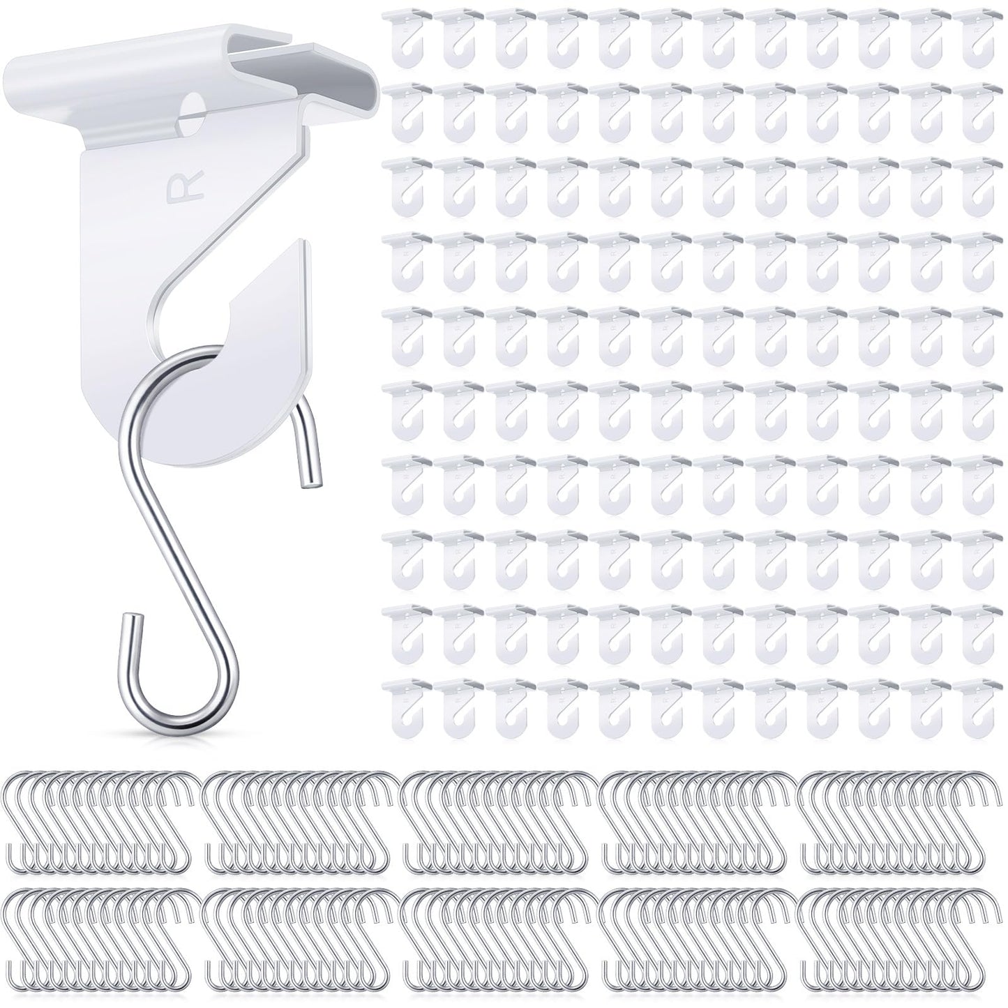 Outus 240 Packs Drop Ceiling Hooks for Hanging Ornament Classrooms & Offices, White Heavy Duty Ceiling Hooks Tile Metal Hangers for Hanging Plants Home, and Wedding Decorations Supplies
