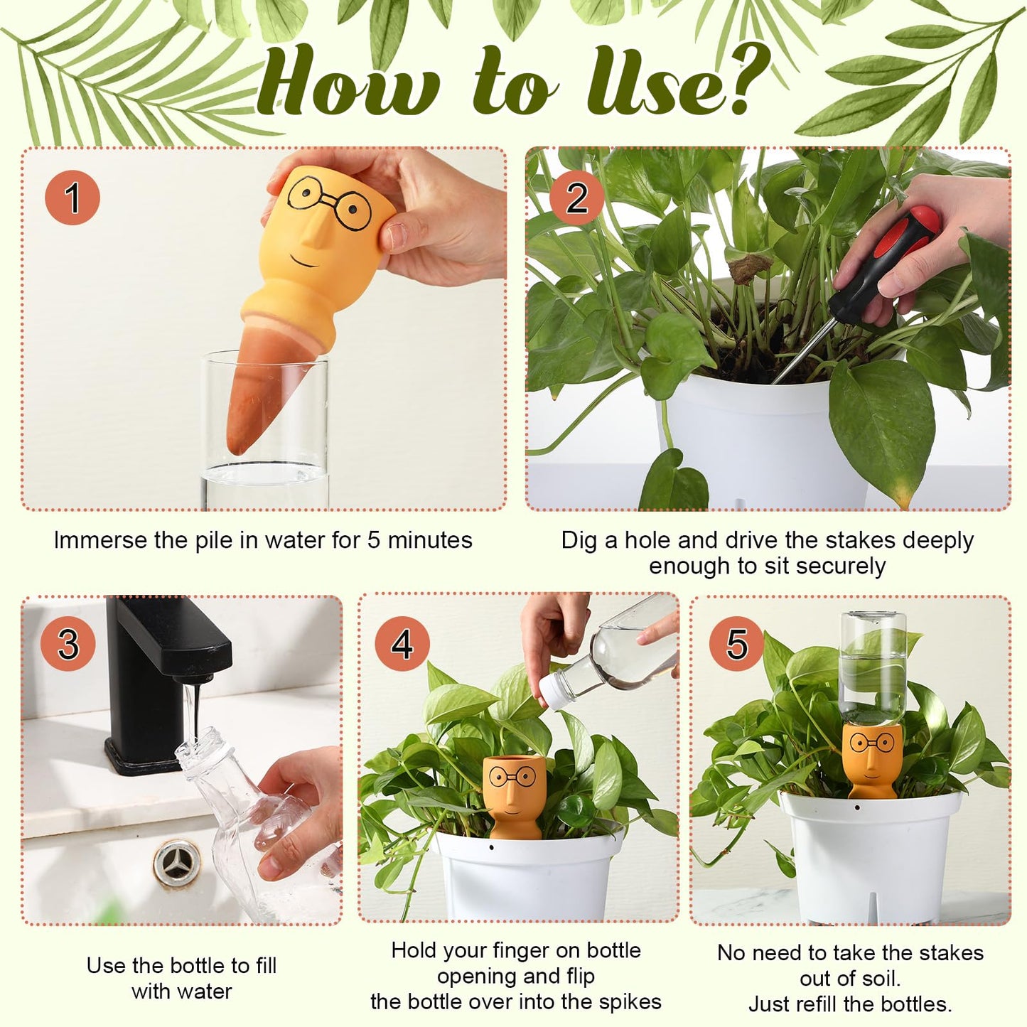 Cinnvoice 4 Sets Terracotta Watering Spike Plant Self Watering Devices with 12 oz Plastic Wine Bottles for Vacation Slow Release Irrigation System Plant Easy Waterer Device for Garden Accessories