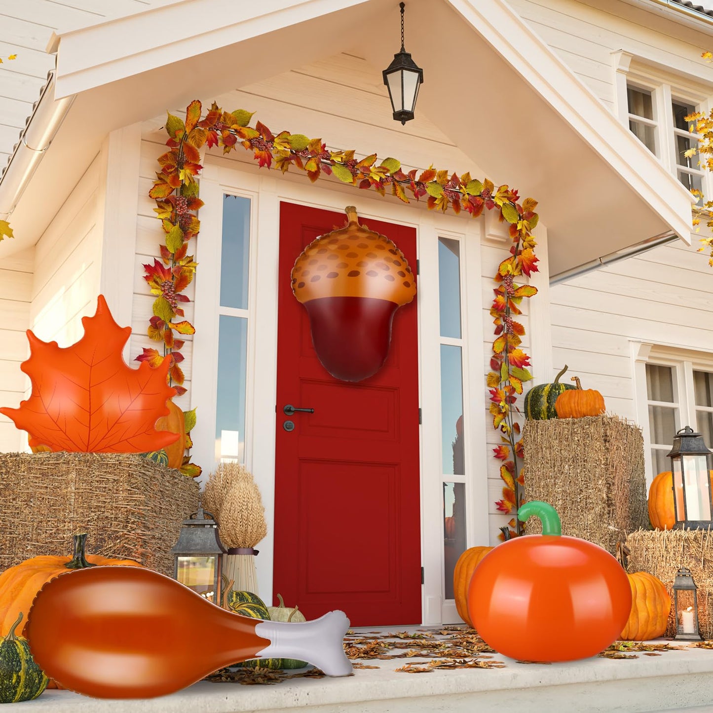 8 Pcs 24 Inch Thanksgiving Inflatable Turkey Legs Pumpkin Maple Leaves Pine Cones Outdoor Decorations Autumn Thanksgiving Blow up PVC Inflatable Hanging Ornaments for Indoor Outdoor Party Photo Props