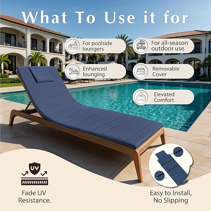 Quilted Chaise Lounge Outdoor Patio Furniture Cushions | Water-Resistant Patio