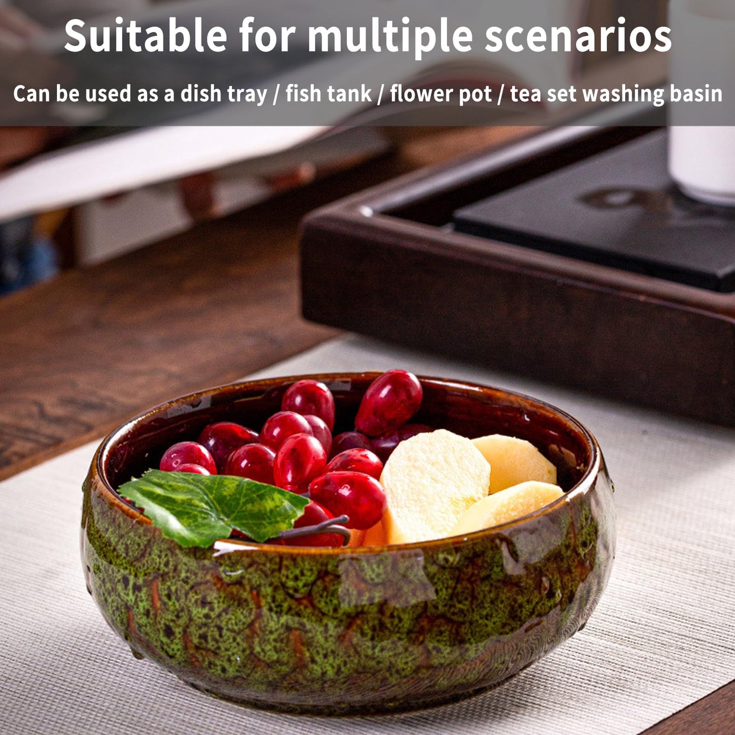 SnuggleTail Lotus Flower Bowl Planter 6.6" Round Pot– Ceramic Shallow Succulent & Water Lotus Pot – Wide Low Ceramic Bowl for Bonsai Indoor Decor
