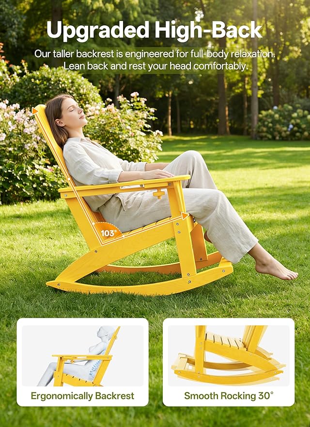 Outdoor Oversized Adirondack Rocking Chairs, All Weather HDPE Patio Rocking