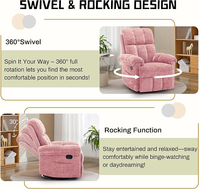 Korser Recliner Chair, Swivel Rocker Recliner Chair