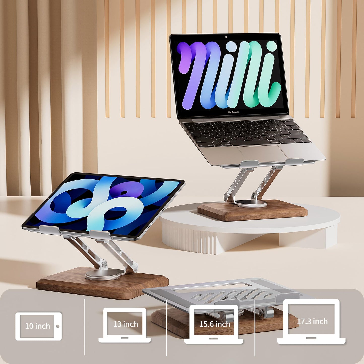 muso wood Laptop Stand for Desk, Laptop Riser with 360 Rotating Walnut Base, Adjustable Laptop Stand, Ergonomic Wooden Laptop Ventilated Stand for 10 to 17.3 Inches Notebook PC Computer