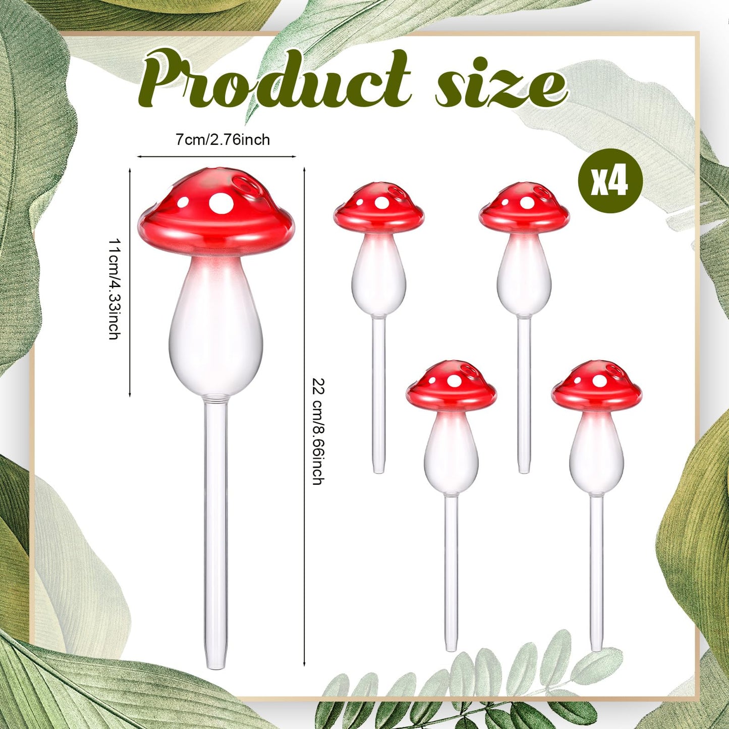 Weysat 4 Pack Glass Self Watering Globes for Indoor Plants Mushroom Watering Devices Bulbs Automatic Plant Waterer Balls Planter Spike for Garden Patio Outdoor Potted Flower Irrigation