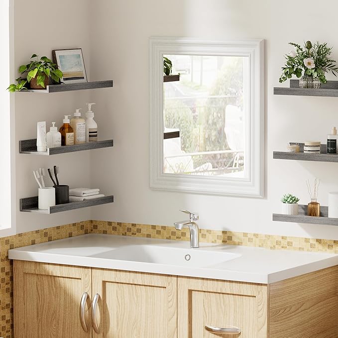 upsimples Floating Shelves for Wall, Wall Shelves for Decor Storage Set of 6