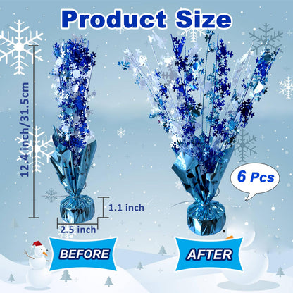 FUBININA 6 Pack Winter Wonderland Snowflake Table Decoration Metallic Blue White Glitter Foil Spray Tabletop Centerpieces for Winter Christmas Xmas Frozen Birthday Wedding Baby Party Supplies Decor