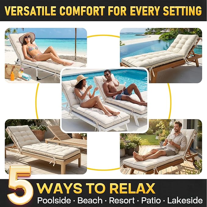 2 Pack 72x21 Inch Folding Chaise Lounge Cushion Quick Dry