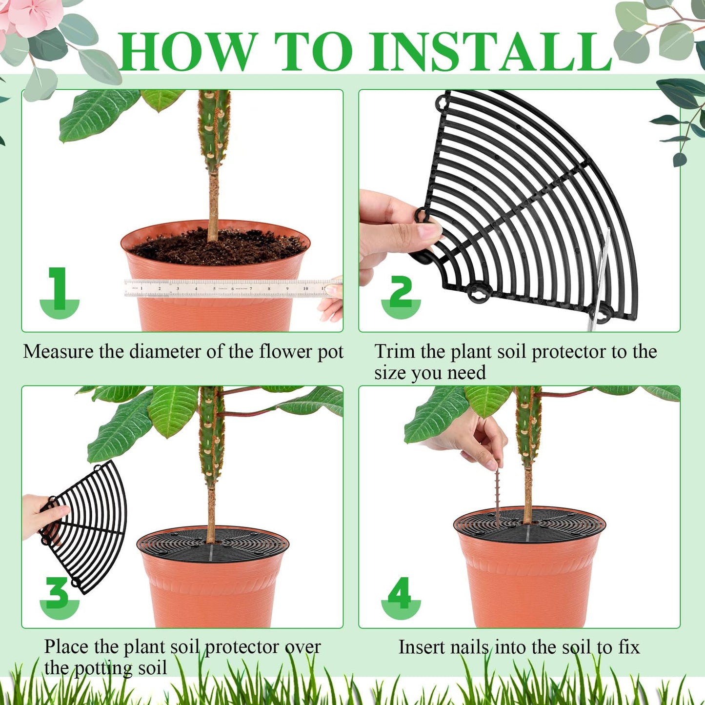 Sawysine 3 Pcs Plant Pot Cover Plant Protector from Animal Flower Pot Grid with Center Cutout Flower Cover Soil Protectors(Black,11.8 in)