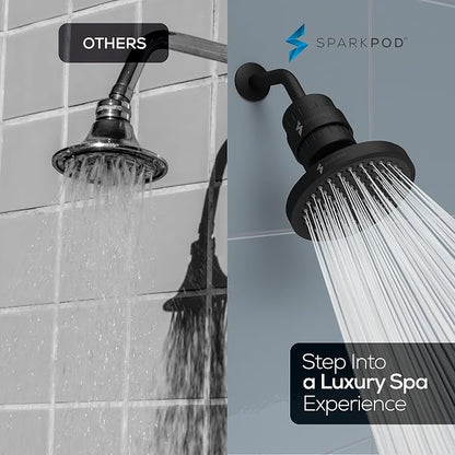 SparkPod 23-Stage Filtered Shower Head, 6" Round, Black Matte | Filtered Shower Head for Hard Water Filter, High Pressure, Reduces Chlorine, Heavy Metals, For Dry Skin & Hair