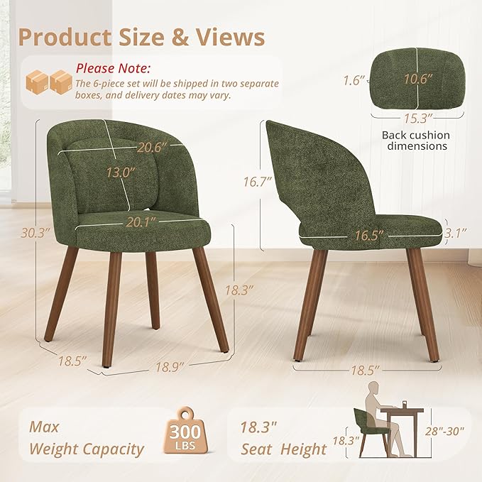 LUE BONA Dining Chairs Set of 6, Modern Upholstered Kitchen Chairs