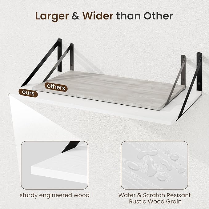 Fun Memories Floating Shelves for Wall, 12 Inch Deep Floating Shelves Set of 2