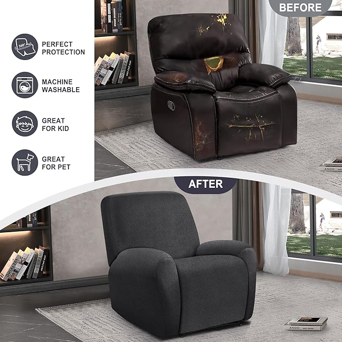 ANARACHON Leather Look Recliner Chair Covers, 4-Pieces Stretch Recliner Cover