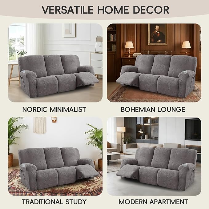 5-Piece Recliner Sofa Covers, Stretch Geometric Strokes Jacquard Recliner Sofa