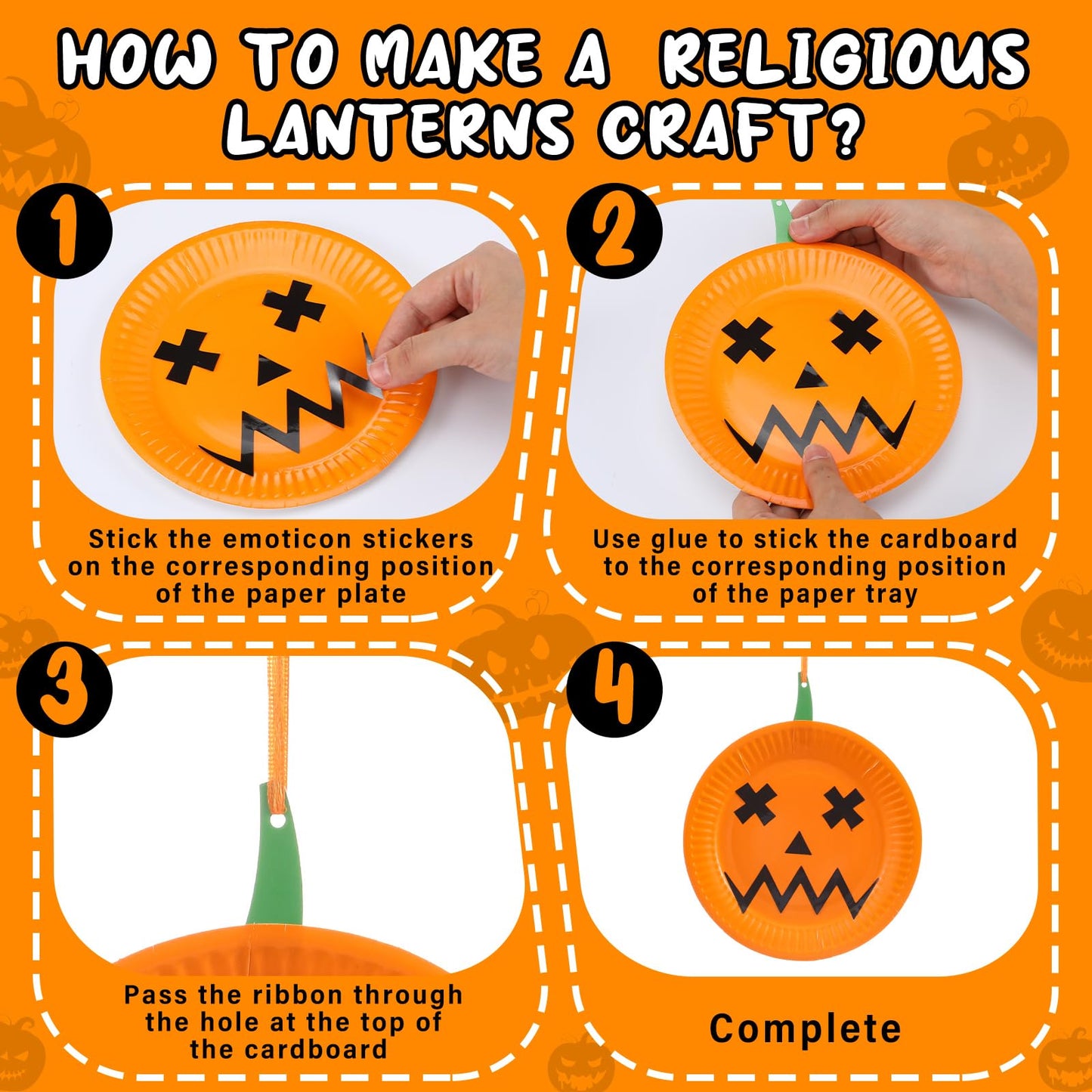 Engrowtic 24 Sets Halloween Jack O Lantern Crafts Paper Plate Pumpkin Craft Kits Make Your Own Jack O Lantern Pumpkin Spooky Hanging Craft Ornaments for Halloween DIY Trick or Treating Activities