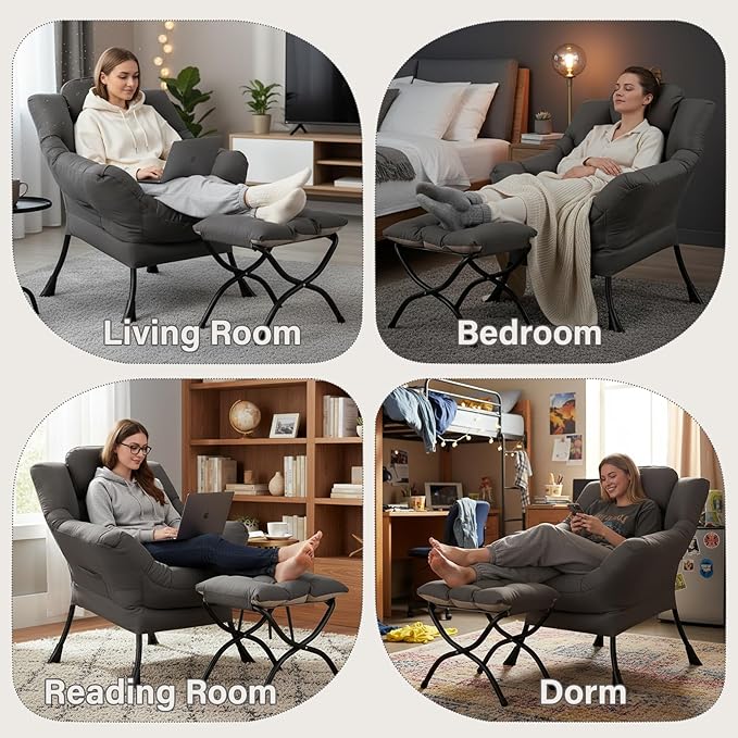 MBOOYOME Lazy Chair with Ottoman, Modern Accent Lounge Armchair with Armrests