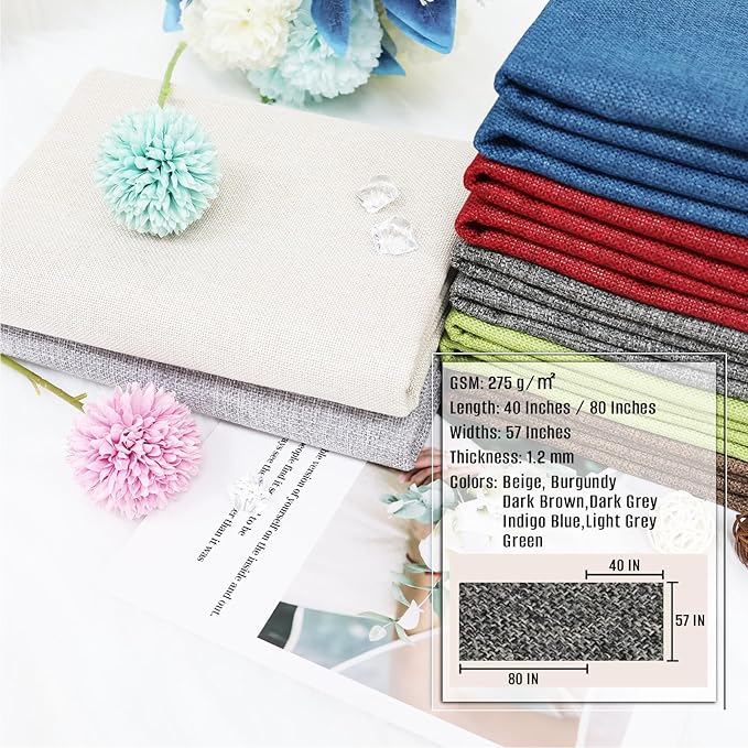 Heavy Linen Fabric 40x57 Inches, 1.2mm Thickness, Plain Solid Color Cloth