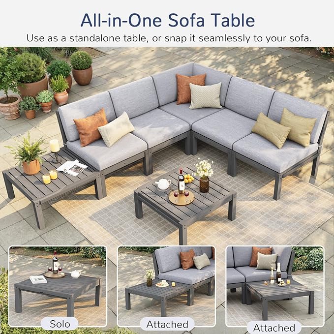 Stoog Modular L-Shaped Sectional Sofa Set, 8-Piece All-Weather Patio Furniture