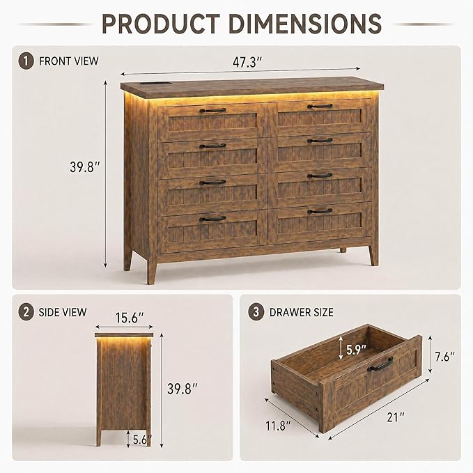 GarveeLife 8 Drawer Chest Dresser