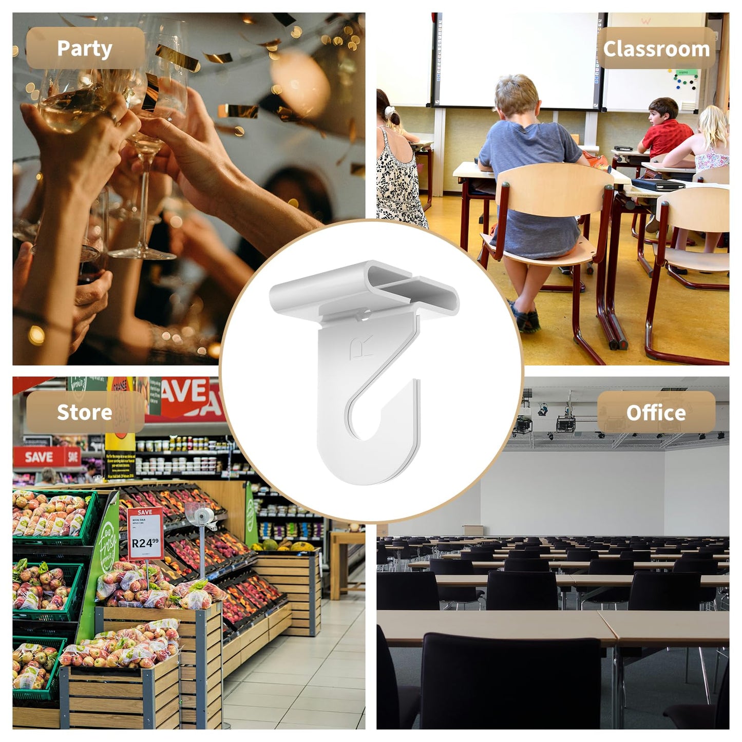 10 Pairs Drop Ceiling Hooks for Hanging Classroom Ceiling Clips Classroom & Ceiling Hanging Hook,White Enamel Finish Heavy Duty T Bar Clips,High Strength Aluminum Hold up to 20 lbs, 1" W x 1½" H